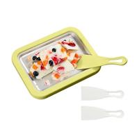 para heladoenrollado - Bandeja para congelar postres de acero inoxidable 304, herramientas raspadoras dobles incluidas | Kit de preparación de yogur, sorbete de heladocasero, fácil de l