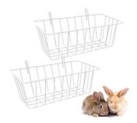 para heno Bunny - Puerta de metal de 2 piezas para animales pequeños | Cesta para alimentación de heno para conejos con soporte de gancho, accesorio para jaula para hurones de porcelana