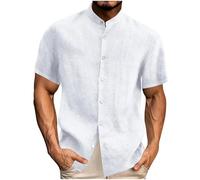 para Hombre Informal Lino Y Algodón Manga Corta Camisa Henley Camiseta De Verano De Corte Recto Lisa con Botones Ligera Ideal para El Tiempo Libre Y Las Vacaciones