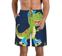 para Hombre Pantalon Corto de Playa Ligeros Beachshort Estampado de Dinosaurio Jugando con Patines con Forro de Malla Bañadores de Natación para Entrenamiento Deporte Trotar L