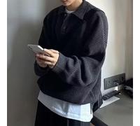 Para hombres Oversize Loose Knitwear Casual Sweater with Retro Vibe and Relaxed Loose Collar Design (L Black)