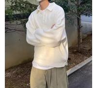 Para hombres Oversize Loose Knitwear Casual Sweater with Retro Vibe and Relaxed Loose Collar Design (L White)