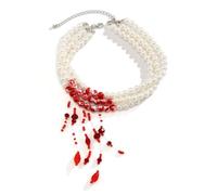 Para hombres y mujeres, joyería de moda multicapa, vintage, patrón de sangre roja, borla de perlas de imitación, collar para mujer, cadena gótica de cuentas de cristal, joyería de Halloween, gran