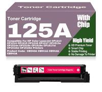 para HP Cartuchos de tóner compatibles 125A CB540A CB541A CB542A CB543A para HP CP1213 CP1214 CP1215 CP1216 CP1217 CP1513n CP1514n CP1515n CP1516n CP1517ni CP1518ni,Magenta-125A