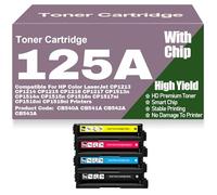 para HP Cartuchos de tóner compatibles 125A CB540A CB541A CB542A CB543A para HP CP1213 CP1214 CP1215 CP1216 CP1217 CP1513n CP1514n CP1515n CP1516n CP1517ni CP1518ni,4Pack-125A