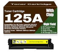 para HP Cartuchos de tóner compatibles CP1213 CP1214 CP1215 CP1216 CP1217 125A CB540A CB541A CB542A CB543A para HP CP1513n CP1514n CP1515n CP1516n CP1517ni CP1518ni CP1519ni,Yellow-125A