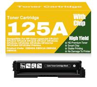 para HP CP1213 CP1214 CP1215 CP1216 CP1217 CP1513n CP1514n CP1515n CP1516n CP1517ni CP1518ni CP1519ni Cartuchos de tóner 125A CB540A CB541A CB542A CB543A Alto Rendimiento,Black-125A