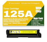 para HP CP1213 CP1214 CP1215 CP1216 CP1217 CP1513n CP1514n CP1515n CP1516n CP1517ni CP1518ni CP1519ni Cartuchos de tóner 125A CB540A CB541A CB542A CB543A Alto Rendimiento,Yellow-125A