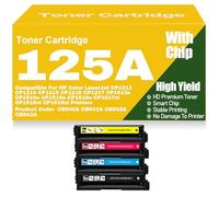 para HP CP1213 CP1214 CP1215 CP1216 CP1217 CP1513n CP1514n CP1515n CP1516n CP1517ni CP1518ni CP1519ni Cartuchos de tóner 125A CB540A CB541A CB542A CB543A Alto Rendimiento,4Pack-125A