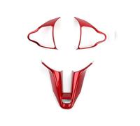 Para Hyundai Para Veloster N 2019-2023 I30 Cubierta Del Botón Volante Interior Coche Con Rayas De Fibra Carbono Y Moldura Marco Mentón HRQCTIM(Red)