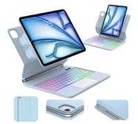 Para iPad Air 13 M4 2026/M3 2025/M2 2024 y iPad Pro 12.9 Magic Keyboard | Retroiluminación de 7 colores funda teclado inalámbrico portátil con soporte flotante y Trackpad para oficina/estudio, azul