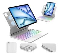 Para iPad Air 13 M4 2026/M3 2025/M2 2024 y iPad Pro 12.9 Magic Keyboard | Retroiluminación de 7 colores funda teclado inalámbrico portátil con soporte flotante y Trackpad para oficina/estudio, blanco