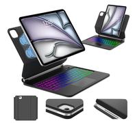 Para iPad Air 13 M4 2026/M3 2025/M2 2024 y iPad Pro 12.9 Magic Keyboard | Retroiluminación de 7 colores funda teclado inalámbrico portátil con soporte flotante y Trackpad para oficina/estudio, negro