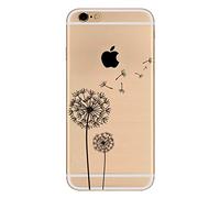 para iPhone 6S Plus Funda iPhone 6 Plus, CrazyLemon Funda Protectora de TPU Transparente Ultra Delgada de Gel de TPU Silicona Transparente para iPhone 6 Plus / 6S Plus 5.5" - Diente de león Negro