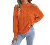 para jersey para mujer Cuello Mock Neck Tejido Hueco Regular Primavera(Orange S)