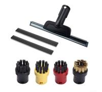 Para Karcher para la serie SC Accesorios de boquilla de limpiador de vapor con escobilla de goma y 4 cepillos redondos para soporte de limpieza multisuperficie