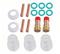 Para kit de accesorios de antorcha de soldadura TIG, lente de gas de 17 piezas #12 juego de tazas de calor con cuerpo de boquilla de cobre para antorchas WP-17 WP-18 WP-26, compatibilidad de