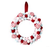 para la corona de Navidad de la bola de felpa roja 35cm mirada hecha a mano | Diseño en capas hecho a mano, bolas de fieltro de lana roja, 35 cm de diámetro, textura de felpa suave, mantel de pared de