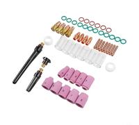 Para lente de gas Stubby para antorcha TIG Kit de accesorios para WP-17/18/26 - Juego de 49 piezas con copas de vidrio resistentes al calor #10, boquillas de alúmina, pinzas, trasero Cu