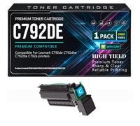 para Lexmark C792de C792dhe C792dte C792e Cartuchos de tóner Alto Rendimiento Negro, Cian, Amarillo, Magenta Tóner con Chip 20 000 páginas,Cyan-C792DE