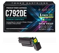 para Lexmark C792de C792dhe C792dte C792e Cartuchos de tóner Alto Rendimiento Negro, Cian, Amarillo, Magenta Tóner con Chip 20 000 páginas,Yellow-C792DE