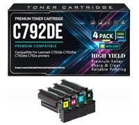 para Lexmark C792de C792dhe C792dte C792e Cartuchos de tóner Alto Rendimiento Negro, Cian, Amarillo, Magenta Tóner con Chip 20 000 páginas,4Pack-C792DE