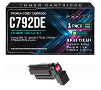 para Lexmark C792de C792dhe C792dte C792e Cartuchos de tóner Alto Rendimiento Negro, Cian, Amarillo, Magenta Tóner con Chip 20 000 páginas,Magenta-C792DE