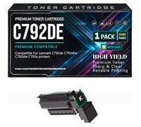 para Lexmark C792de C792dhe C792dte C792e Cartuchos de tóner Alto Rendimiento Negro, Cian, Amarillo, Magenta Tóner con Chip 20 000 páginas,Black-C792DE