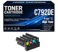 para Lexmark C792de C792dhe C792dte C792e Cartuchos de tóner Compatibles con C792X1KG C792X1CG C792X1MG C792X1YG Impresoras con Chip de Alto Rendimiento 20000 páginas,4Pack-C792DE