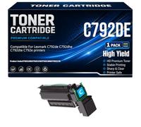 para Lexmark C792de C792dhe C792dte C792e Cartuchos de tóner Compatibles con C792X1KG C792X1CG C792X1MG C792X1YG Impresoras con Chip de Alto Rendimiento 20000 páginas,Cyan-C792DE