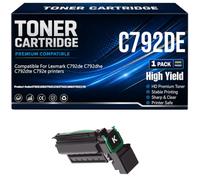 para Lexmark C792de C792dhe C792dte C792e Cartuchos de tóner Compatibles con C792X1KG C792X1CG C792X1MG C792X1YG Impresoras con Chip de Alto Rendimiento 20000 páginas,Black-C792DE