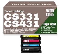 para Lexmark Cartuchos de tóner compatibles de Alto Rendimiento CS331 CS331DW CX331 CX331ADWE CS431 CS431DW CX431 CX431ADW con Chip 20N20C0 20N20K0 20N20M0 y 20N20Y0,4Pack-CS331