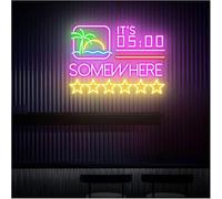 Para luces de neón para decoración de paredes. Lámpara de ambiente relajante Son las 5:00 en algún lugar, letrero neón para bar cócteles(C)