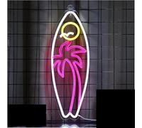 Para luces de neón para decoración de paredes. Letrero de neón con diseño tabla surf, palmera solar, luz LED playa, verano, 16,8 x 45,1 cm