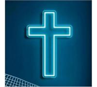 Para luces de neón para decoración de paredes. Letrero de neón con forma para cruz Jesús, luz LED para dormitorio, sala estar, decoración para fiesta bautismo(Ice Blue,25x50cm)