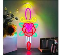 Para luces de neón para decoración de paredes. Letrero de neón con luz Rose Sword Tattoo Shop