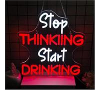 Para luces de neón para decoración de paredes. Letrero de neón "Deja pensar y empieza a beber", luz LED para decoración fiestas, 34,2 cm × 33,5