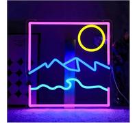 Para luces de neón para decoración de paredes. Para la palabra prestada de lámpara neón Atardecer en montaña para el letrero