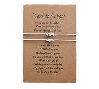 Para luna con abalorios, anillos regalo pulsera más tarjeta regreso a la escuela regalos madre hija pulsera conjunto para 2 primeros días escolares pulsera mamá y yo pulseras ancho (White, One Size)