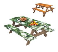 para mesa de picnic con fundas para banco, para mesa de pícnic, 3 unidades, elegantes manteles de pícnic, fundas para bancos de pícnic, bonitos manteles elásticos impermeables para mesas
