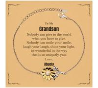 Para mi nieto brazalete de girasol, nadie puede sonreír tu sonrisa, gracias regalos por nieto de Abuela, regalos únicos de cumpleaños para nieto, pequeño acero inoxidable plateado .925, circonía