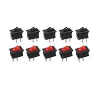 Para mini interruptor basculante de 2 pines Spst On-off 125v 6a 250v 3a negro y rojo 10pcs para panel de electrodomésticos marinos automotrices