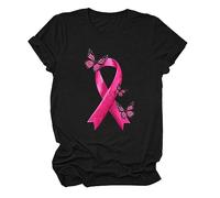 para Mujer para Camisetas Casuales Camiseta de Manga Corta con Cuello Camiseta con Estampado de cáncer de Mama Top Suelto (Black S)