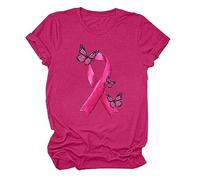 para Mujer para Camisetas Casuales Camiseta de Manga Corta con Cuello Camiseta con Estampado de cáncer de Mama Top Suelto (XXL)