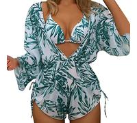 para Mujeres 2026 Bikini Mujer Parte de Arriba Bikini de Talle para Mujer Lindo Deportivo Up Traje Baño Volantes Falda Baño Trajes 3 Traje Piezas Bañador (Green M)