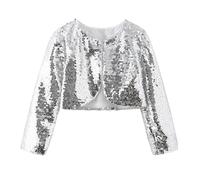 Para niña Chiquita para niñas, ropa de exterior, traje de rendimiento, lentejuelas, modelo de desfile, chaqueta chal Abrigos para niña, plata, 9-10 Años