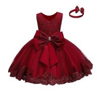 Para Niñas Festivo Encaje Sin Espalda Con Tocado Bowknot Vestidos Desfile Boda Bebé Niñas Vestido De Navidad Leggins Con Niñas, rojo, 4-5 años
