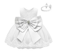 Para Niñas Festivo Encaje Sin Espalda Con Tocado Bowknot Vestidos Desfile Boda Bebé Niñas Vestido De Navidad Leggins Con Niñas, Blanco, 3-4 años