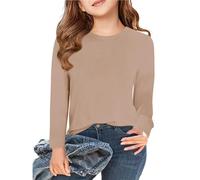 Para Niñas Tops Niñas Manga Larga T Camisetas Niños Fall Tops Crewneck Basic Tees 5 14Y Jersey Cardigan Chica Pequeña, caqui, 13-14 Años