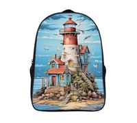 para niño niña mochila para ordenador portátil casa en la isla gran capacidad 3d impresos mochilas con 2 compartimentos faro con bolsillos grandes mochilas impreso-16,para adolescentes regalo